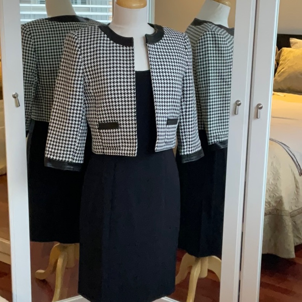 Women's Tahari Sleeveless Black dress & Houndstooth Blazer Set / Size 4